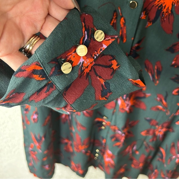 Madewell | Floral Print Easy Dress Long Sleeve Button Front Size L - Picture 7 of 15